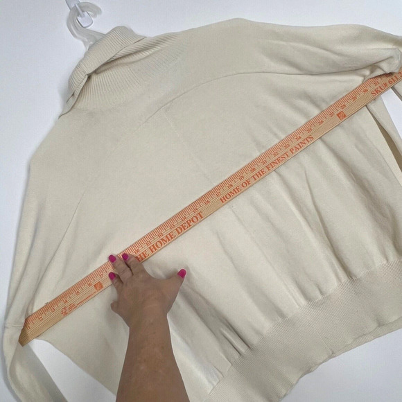 Pullover Sweater Womens XL Cream Drop Shoulder Turtleneck Buckled Strap Accent - Picture 6 of 8
